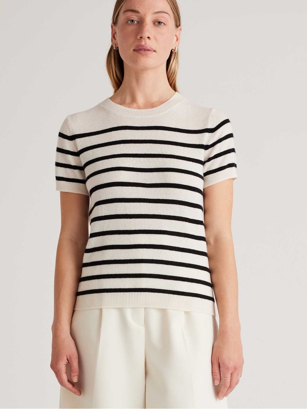 Quince Black & White Stripe Short Sleeve Knit Tee